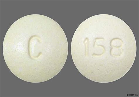 8 4. . White round pill with c on one side and 158